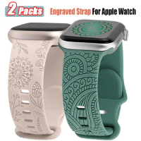 2Pack Engraved Strap for Apple Watch Ultra Band 49mm 44 45mm 40 38mm 41 42mm Silicone Sport Bracelet IWatch Series 8 7 6 SE 5 3