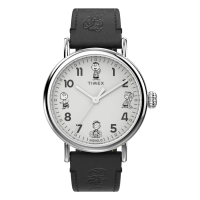 【TIMEX】Timex x Peanuts 40毫米素描風格 壓花皮革手錶 白x灰 TXTW2W45900