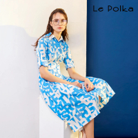 【Le Polka】玩味幾何收腰襯衫洋裝-女