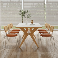 餐桌 實木純白巖板餐桌奶油原木長方形家用小戶型家用餐桌椅組合