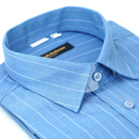 【金安德森】藍色寬白紋窄版長袖襯衫