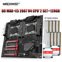 MACHINIST X99 kit Motherboard LGA 2011-3 SET Xeon E5 2667 V4 Dual CPU Processor DDR4 8pcs*16GB RAM Memory NVEM M.2 E-ATX D8 MAX