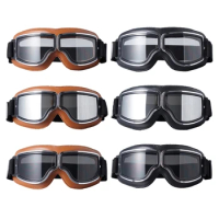 090E Motorcycle Goggles Vintage Leather Riding Glasses Scooters ATV Off-Road Anti-Scratch Dust Proof Eyewear