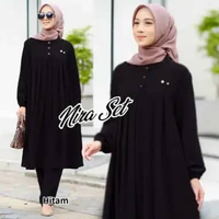 Baju Nira Long Tunik One Set Wanita Hitam