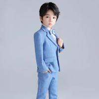 Boys' Suit 2023 Autumn/Winter New Business Suit Three Piece Set for Boys' Piano Stage Hosting Speech Andsome Suit Light Plaid