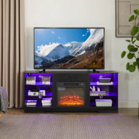 TV Stand Electric Fireplace TV Cabinet Easily Assemble TV Console With Open Shelves LED TV Stand For Living Room Bedroom
