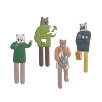 【隨意掛】日系自由彎曲貓咪掛勾-4入(防潮 辦公室 療癒 無痕掛勾 冰箱貼 造型掛勾 收納掛鉤 牆壁裝飾)
