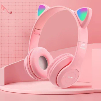Wireless Bluetooth Headphones Cat Ear Gaming Headset Glow Light Helmets Cute Sports Music Headsets For Children Girl Gifts