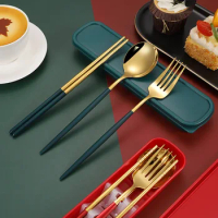 2/3 PCS Spoon Chopstick Fork 304 Stainless Steel Cutlery Creative Portable Lunch Tableware With Box Set Kitchen Dinnerware Kit