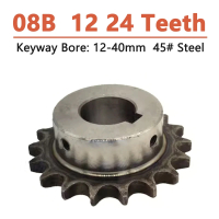 1pc 12 24 Teeth 08B Industrial Drive Sprocket Wheel 45 #   Steel Chain Gear 12T 24T Keyway Bore 12 1
