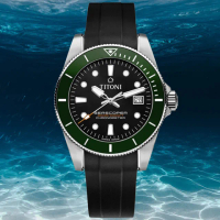 【TITONI 梅花錶】海洋探索 SEASCOPER 300 陶瓷錶圈 COSC認證 潛水機械腕錶 母親節 禮物(83300S-GN-R-702)