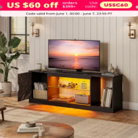 TV Stand, Modern Gaming Entertainment Center with Cabinet for TV, TV Console with Glass Shelf for Living Room Bedroom TV Stand