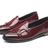 Leather Mens Loafers Handmade Monk Strap Wedding Party Casual Dress Shoes Summer Autumn Footwear