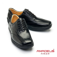 AMADEUS 阿瑪迪斯皮鞋 舒適綁帶氣墊休閒男皮鞋 經典黑(男皮鞋)