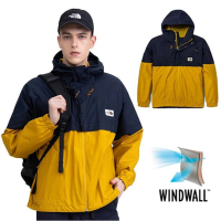 【The North Face】男 WindWall 防風防潑水可調節連帽外套.運動夾克(5AZM-0ZE 黃/海軍藍 N)