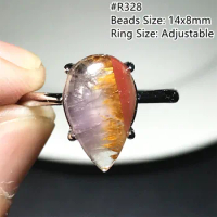 Natural Auralite 23 Quartz Ring Jewelry For Women Men Cacoxenite Red Purple Crystal Silver Rutilated Beads Adjustable Ring AAAAA