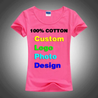Slim Sexy Custom Tee Shirt Logo Photo Text Print for Women Ladies Summer Cool Basic Cotton T-Shirt Short Sleeve Tshirt