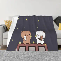 Peach Cat Bubu And Dudu Watching The Moon Together Blanket Flannel Spring Autumn Warm Throws For Winter Bedding