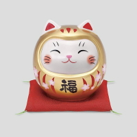 ❇️瀨戶市藥師窯 ❇️櫻花彩繪開運達摩貓存錢筒/  金/紅/粉💮藥師窯 彩絵 招手招財