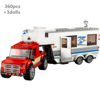 City Pickup Trailer Truck Caravan Camping Car Building Blocks Classic Vehicle Model Kit Bricks Kids 