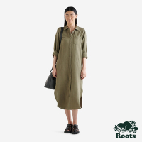 Roots 女裝- ISLA COTTON GAUZE平織洋裝-綠色