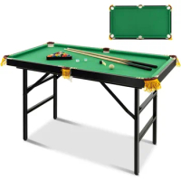 Pool Game Table Includes Cues, 47" Folding Billiard Table, Triangle, Chalk, Brush for Kids