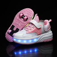 รองเท้าสี่ล้อสำหรับเด็กรองเท้า LED แบบชาร์จไฟได้รองเท้าประกายสำหรับเด็กรองเท้าล้อสำหรับผู้ใหญ่รองเท้ากีฬาสำหรับเด็ก