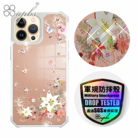 【apbs】iPhone 13 Pro Max / 13 Pro / 13 軍規防摔鏡面水晶彩鑽手機殼(香水百合)