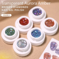 Vendeeni 6 Colors Aurora Broken Diamond Gel Nail Polish Transparent UV Soak Off Gel Varnish Shiny Sequin Nail Art Gel Lacquer 6g