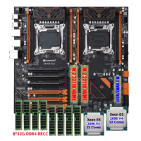 HUANANZHI X99-F8D PLUS Motherboard Set Workstation 2*2696 V4 Processors 44 Cores 88 Threads RAM 8*32G 256G DDR4 REG ECC RAM