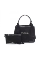 Balenciaga Pre-Loved BALENCIAGA NAVY CABAS S navy hippopotamus Handbag tote bag canvas leather black