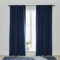 Navy Blue Velvet Rod Pocket 100% Blackout Curtain, 52" x 84"