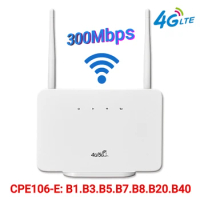 4G Wireless Router 300Mbps 4G LTE CPE Router Modem RJ45 LAN WAN External Antenna Wireless Hotspot with Sim Card Slot EU/US Plug