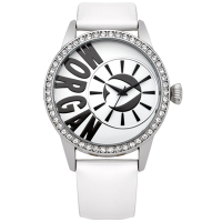 MORGAN 新穎風格晶鑽時尚腕錶-銀x白/40mm