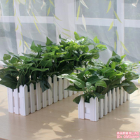 仿真花草植物假綠植物假花擺件室內客廳窗臺裝飾木柵欄假綠蘿盆栽  夏沐