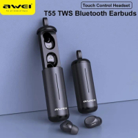 Awei T5 T55 3D Wireless Bluetooth Earphone TWS Earbuds In-ear Noise Canceling Gaming Stereo Sound Headphones For Sport Headsets