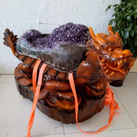 Big Natural Stone Amethyst Geode Crystal Dragon Turtle Town Home Room Decor Display Amethyste Feng Shui Ornaments Money Drawing