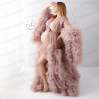 Delicate Ruffles Tiered Bridal Robes Maternity Dresses Underwear &amp; Sleepwears Evening Gowns Sexy Pregnancy Evening Gowns