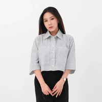 SAGI - Sienna Stripe Crop Shirt | Korean Crop Blouse Kemeja | Atasan Wanita Formal Casual Kantor All
