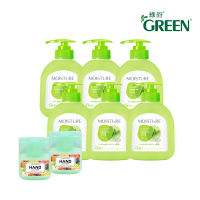 【Green 綠的】水潤抗菌綠茶潔手乳400mlX6+香氛保濕乾洗手凝露_葡萄柚&amp;萊姆40mlX2