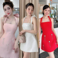 ️พร้อมส่ง Rattana มินิเดรสสายเดี่ยวคล้องคอ แต่งโบว์และสร้อยไข่มุก เรียบหรู ใส่ออกงาน ดินเนอร์ คําแนะ