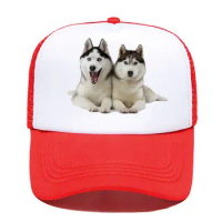 2020 New Two huskies dogs funny Print Baseball Cap Casual Men Women Parent-child Hats Mesh Visor Outdoor Adjustable Sun Hat