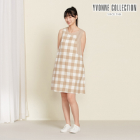 YVONNE 以旺傢飾 天絲麻格紋無袖洋裝-卡其