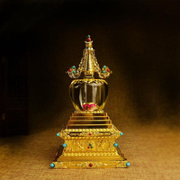 特價結緣 藏傳佛教 水晶舍利塔  8寸鎏金菩提塔 如來八塔 高22cm
