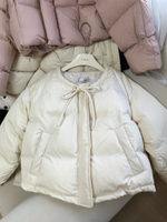 MILLAIDI簡約90白鴨絨羽絨服女冬季韓系圓領綁帶寬松保暖外套
