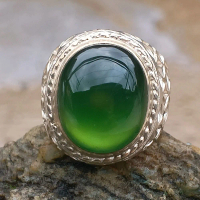 batu serpentine Aceh hijau botol ring alpaka