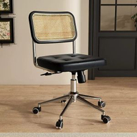 全城熱賣 - 中古藤編電腦椅子靠背家用學習椅可旋轉升降辦公椅舒適久坐書桌椅黑色靠背+黑色坐墊+無扶手【原木靠背 升降旋轉】鋼制腳固定扶手