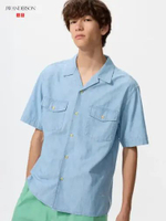 UNIQLO JWA JW ANDERSON Kemeja Chambray Oversized Shirt Oversize pria Lengan Pendek BLUE L