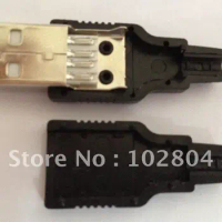 A/M Solder Type 3-Piece 4 pin USB Male Plug Connector Black Plasitc Handle Cover 10 pcs per Lot