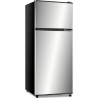 Compact Refrigerator 4.0 Cu Ft 2 Door Mini Fridge with Freezer for Apartment, Dorm, Office, Family, Basement, Garage - Silver